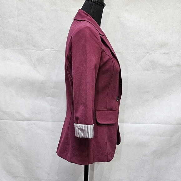 BCX Princess Cut 3/4 Rolled Sleeve Maroon Blazer Jacket Size S - Picture 5 of 7
